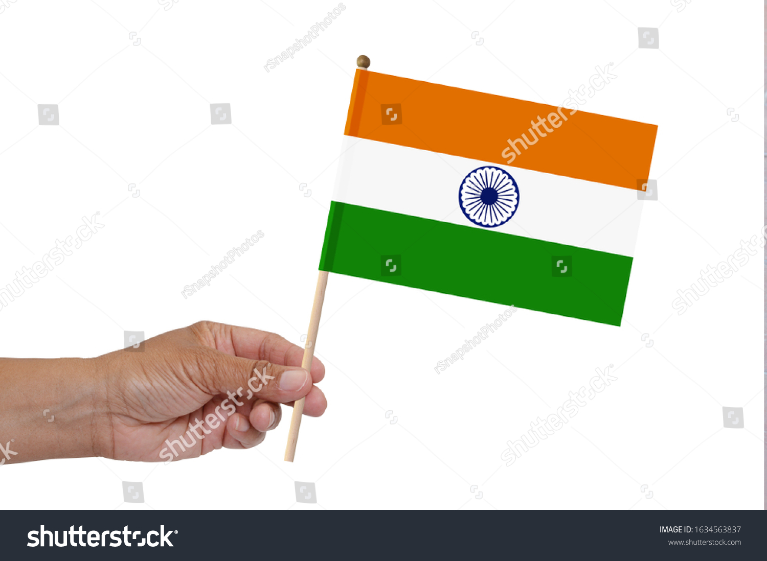 Hand Holding India Flag White Background Stock Photo 1634563837 ...