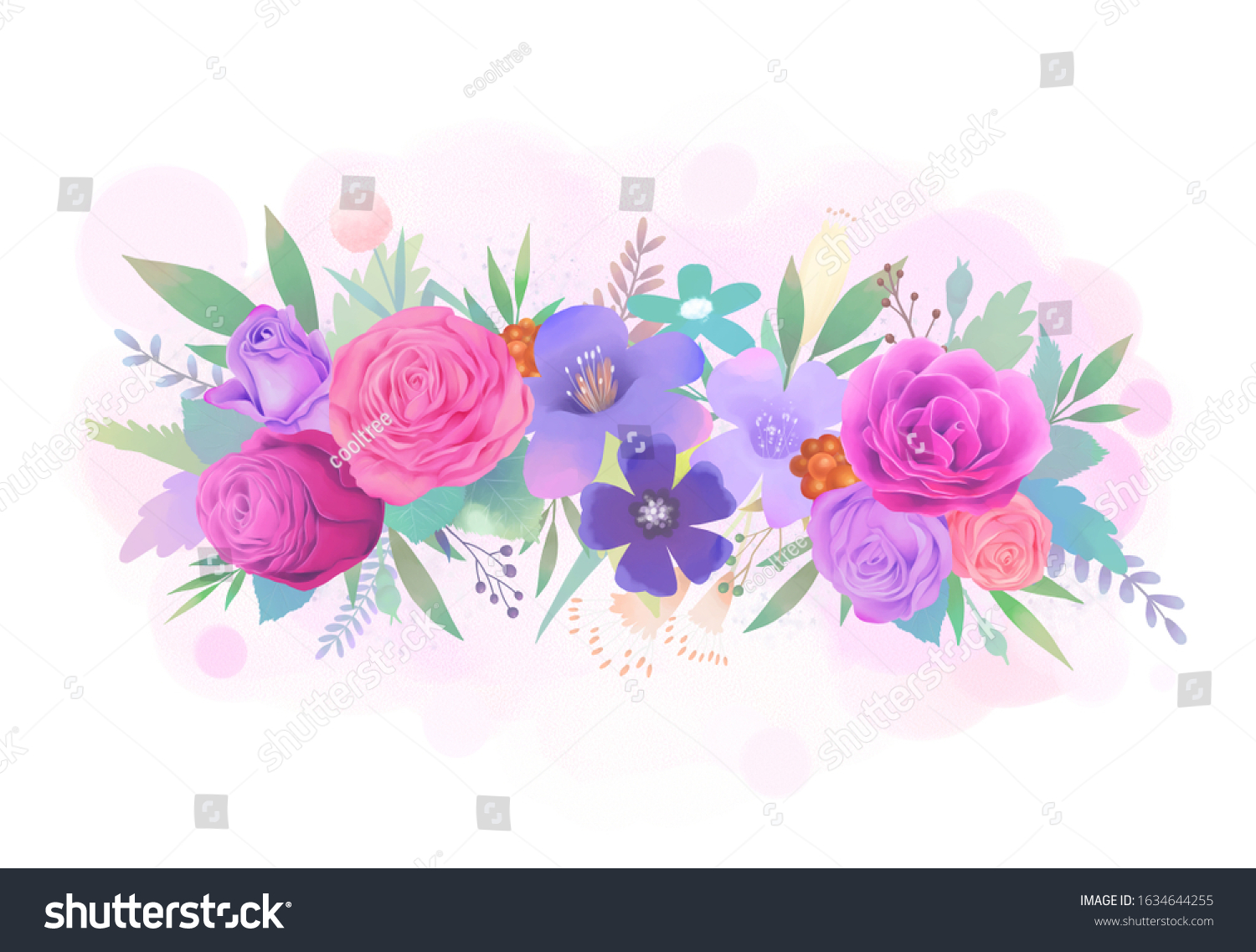 Purple Pink Rose Flower Watercolor Illustration Stock Illustration ...