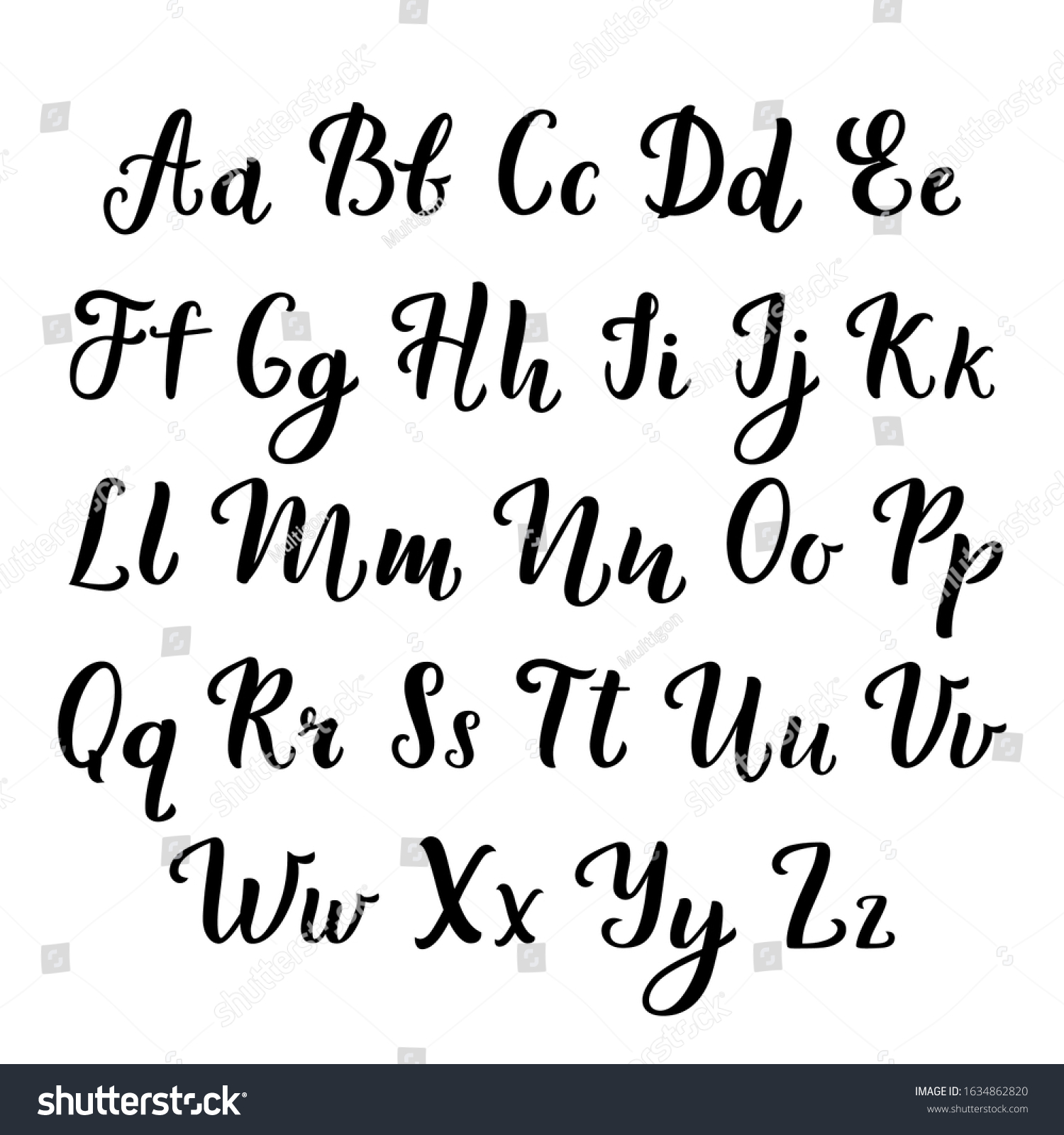 Hand Lettering Calligraphic Alphabet Script Letters Stock Vector ...