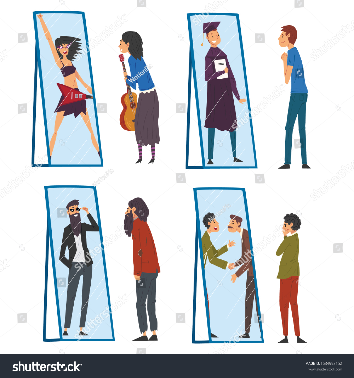 Collection People Standing Front Mirror Looking Stock Vector Royalty Free 1634993152 9011