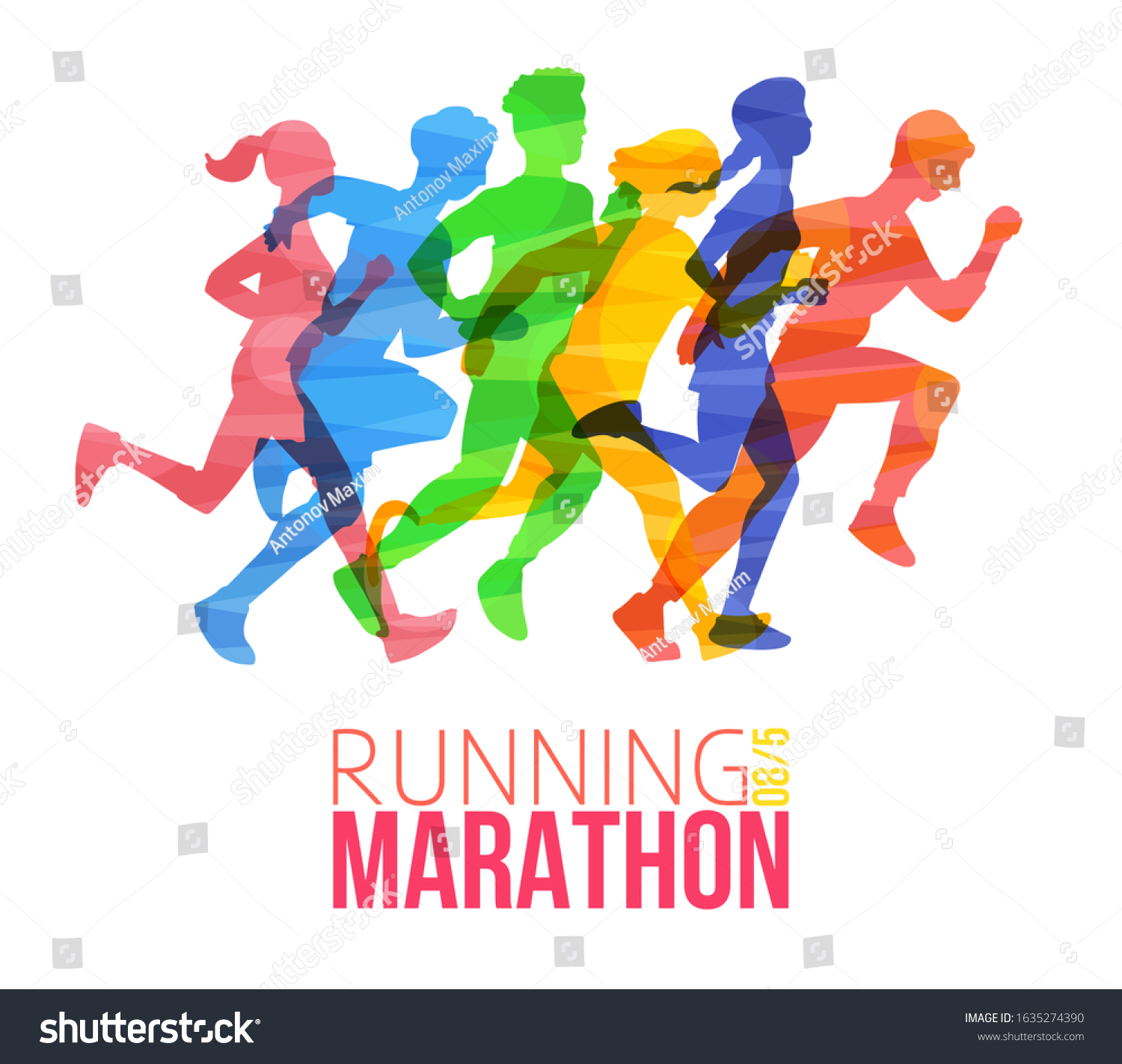 Running Marathon Poster Cartoon Runner People Stock Vector (Royalty ...