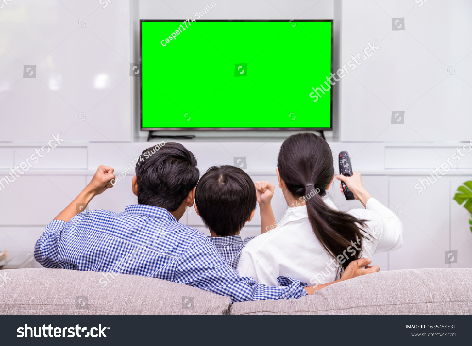 Back View Happy Asian Family Watching Stock Photo 1635454531 | Shutterstock