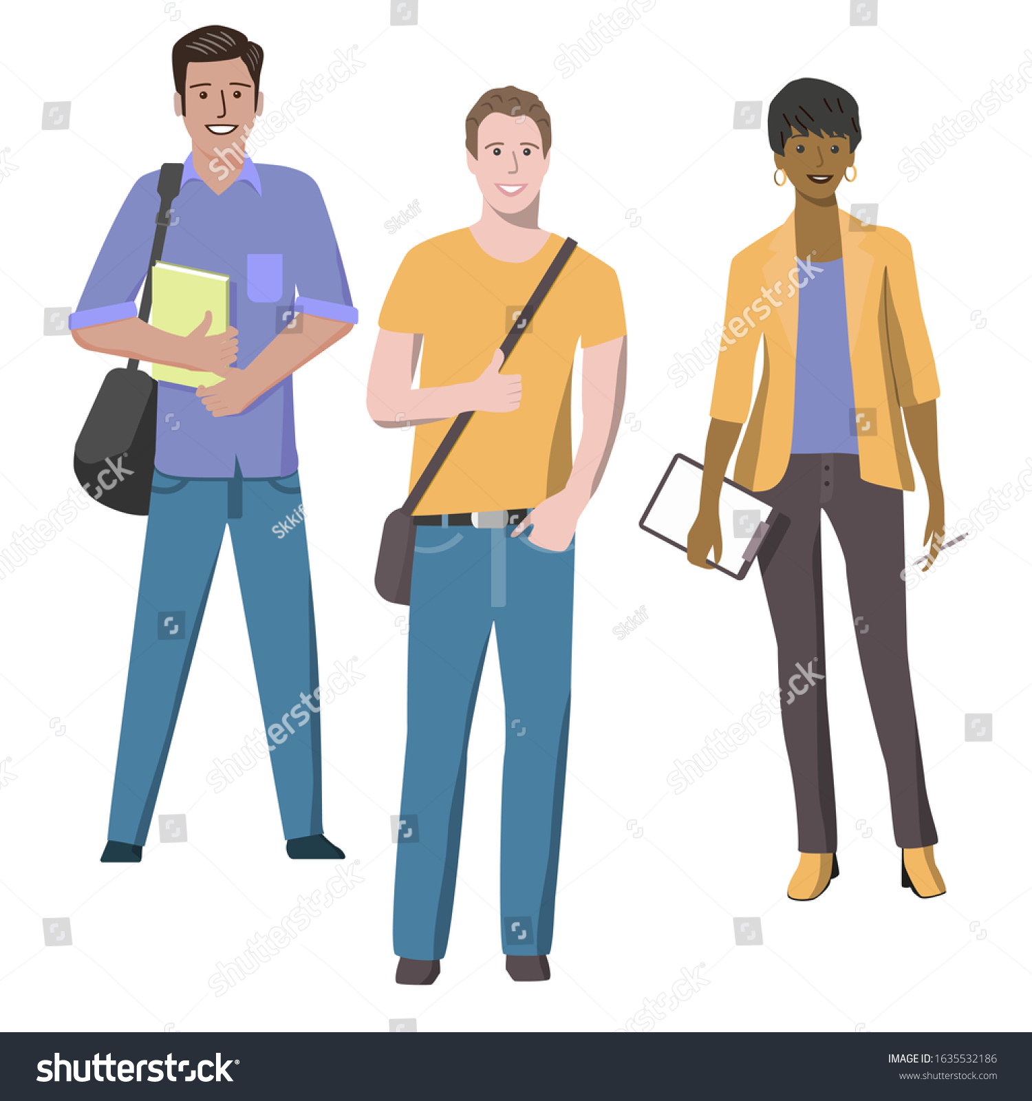 Set Three Multicultural Students Flat Vector Stock Vector (Royalty Free ...