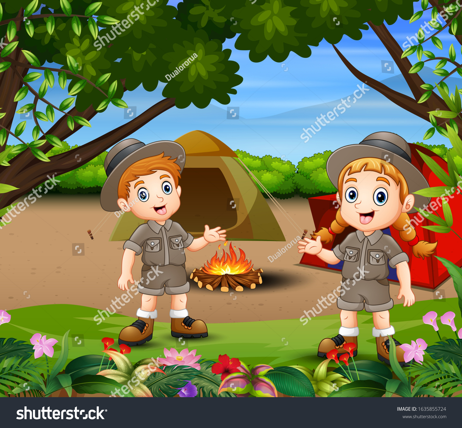 Children Camping Forest Illustration Stock Vector (Royalty Free ...