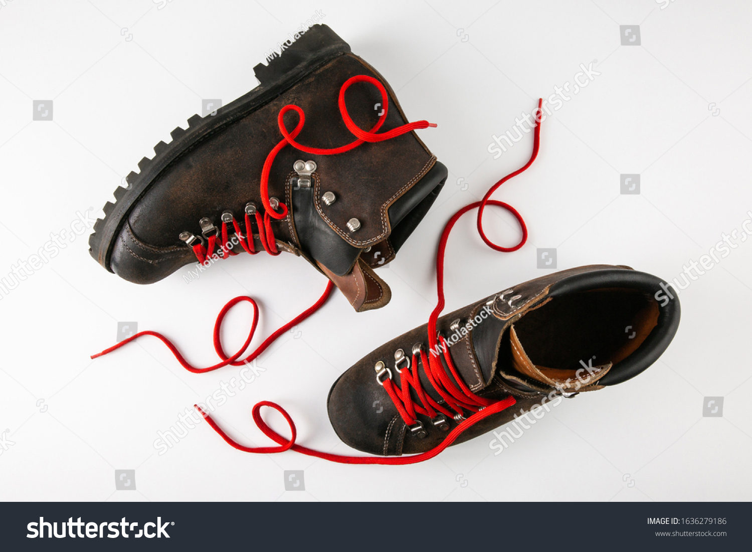 traditional hiking boots with red laces