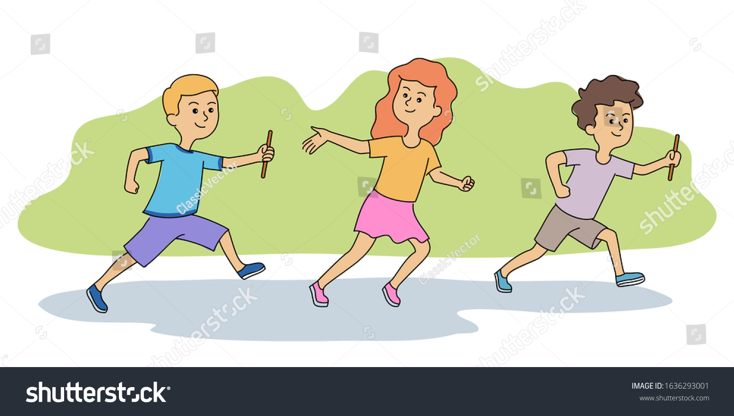 Children Athletes Running Competitive Relay Race Stock Vector (Royalty ...