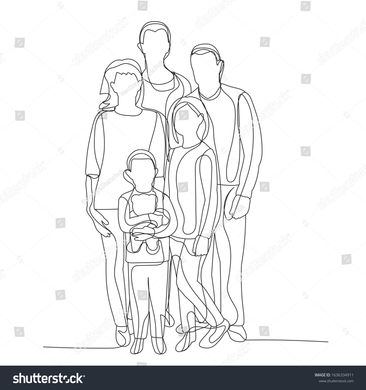 Single Line Drawing Family Children Stock Vector (Royalty Free ...