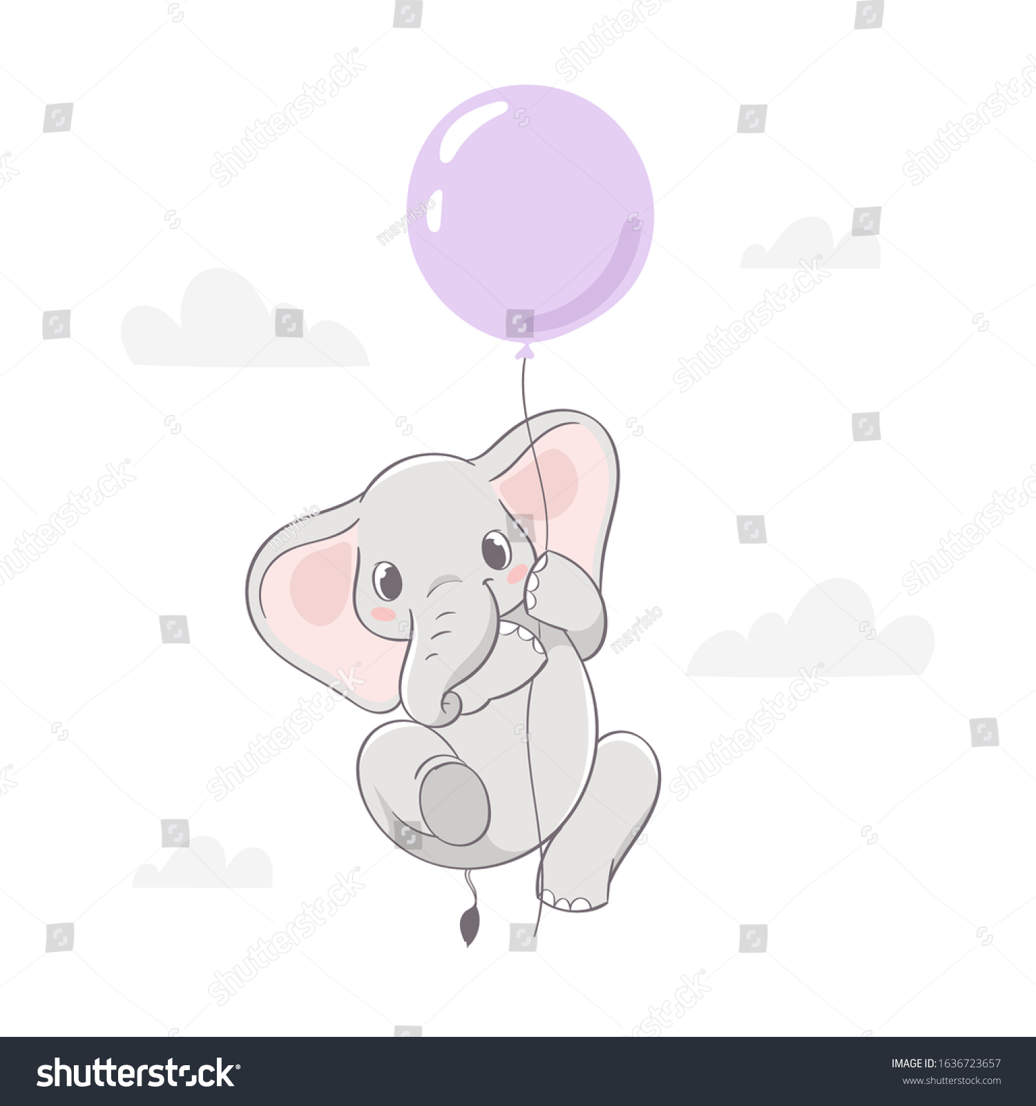 Cute Little Elephant Character Flying On Stock Vector (Royalty Free ...