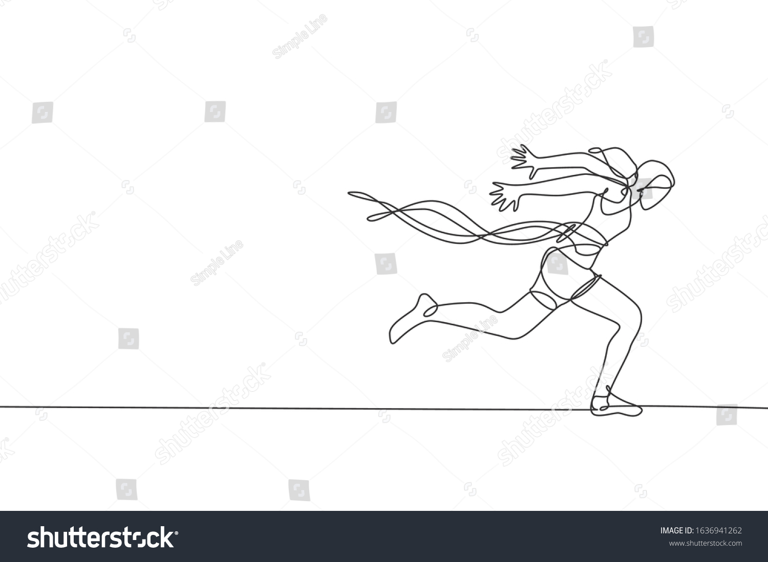 One Single Line Drawing Young Energetic Stock Vector (royalty Free 