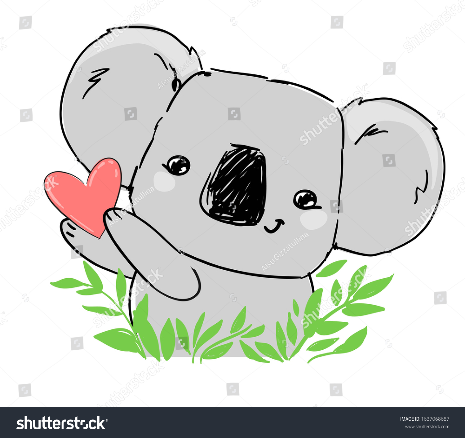 Cute Koala Heart Beautiful Childish Print Stock Illustration 1637068687 ...