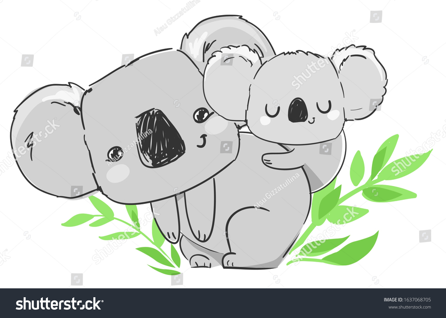 Cute Baby Koala Illustration Print Design Stock Illustration 1637068705 ...