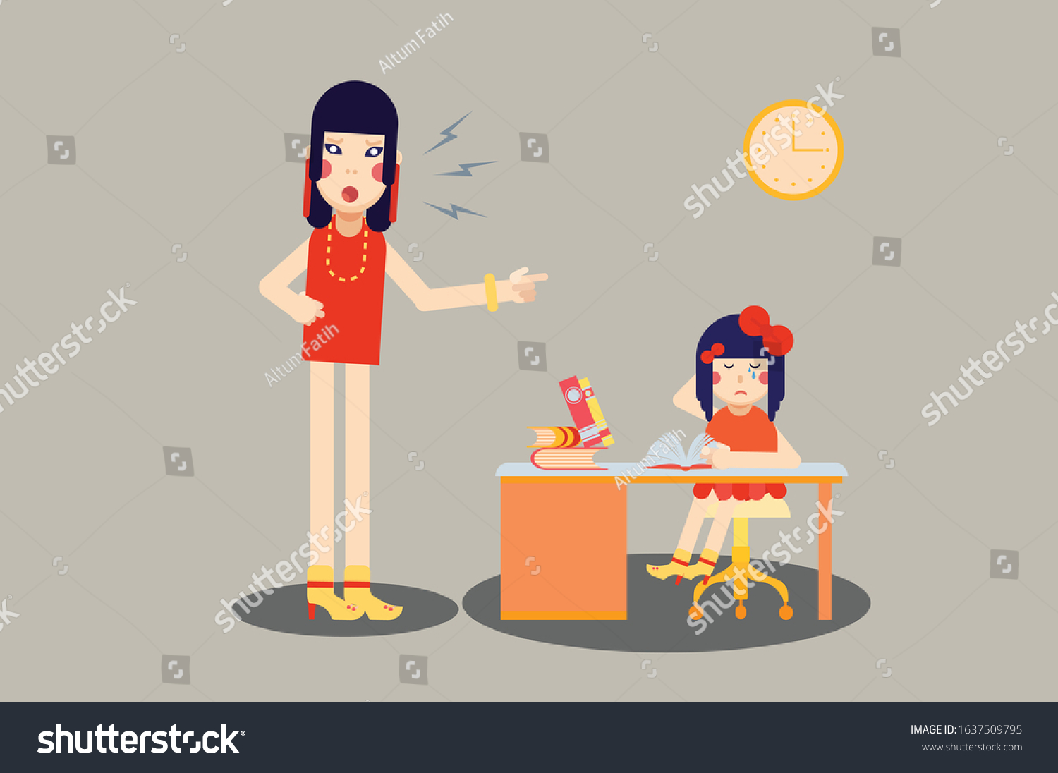 Illustration Asian Mom Scolds Her Daughter Stock Vector (Royalty Free ...