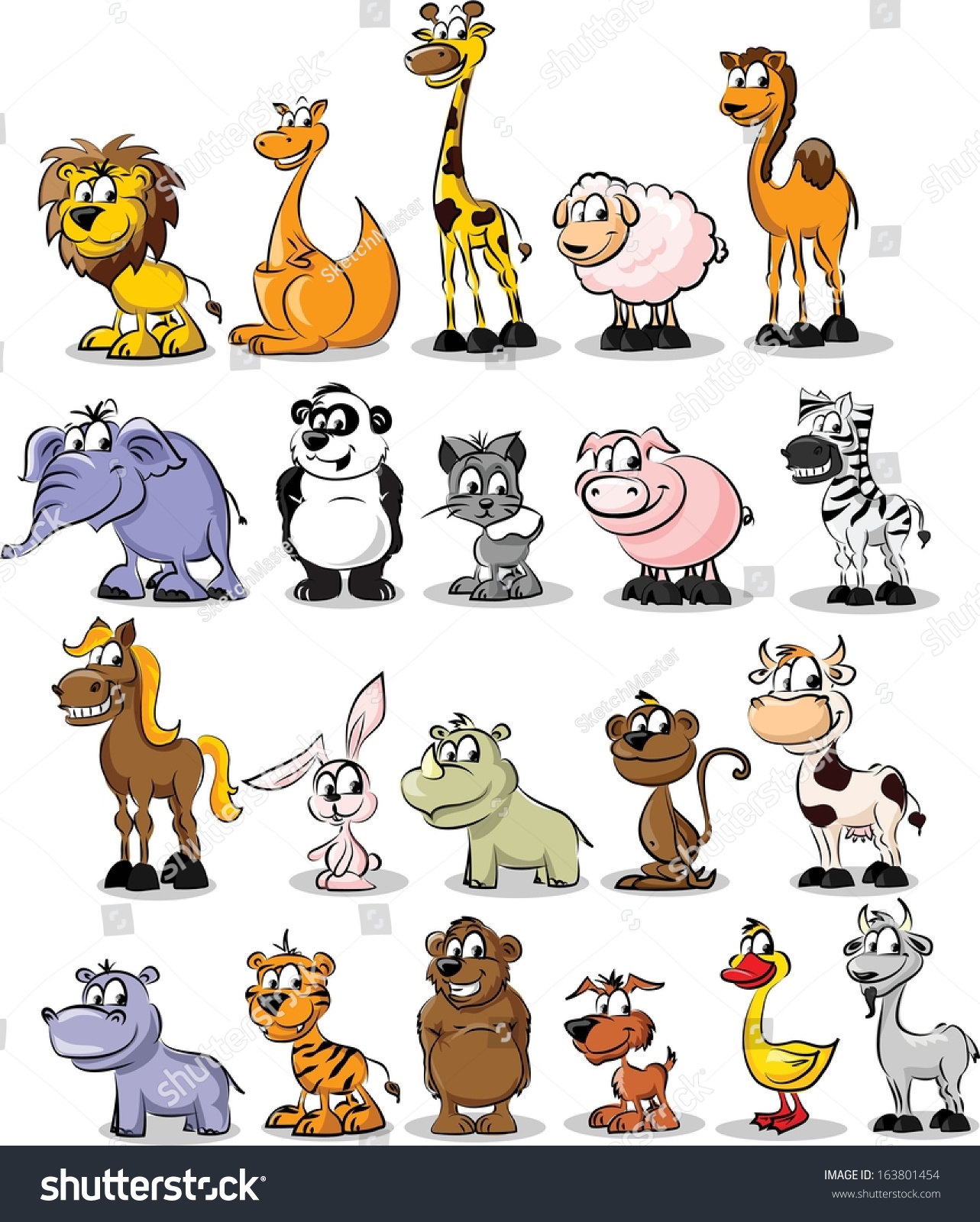 Set Cartoon Cute Animals Stock Vector (Royalty Free) 163801454 ...