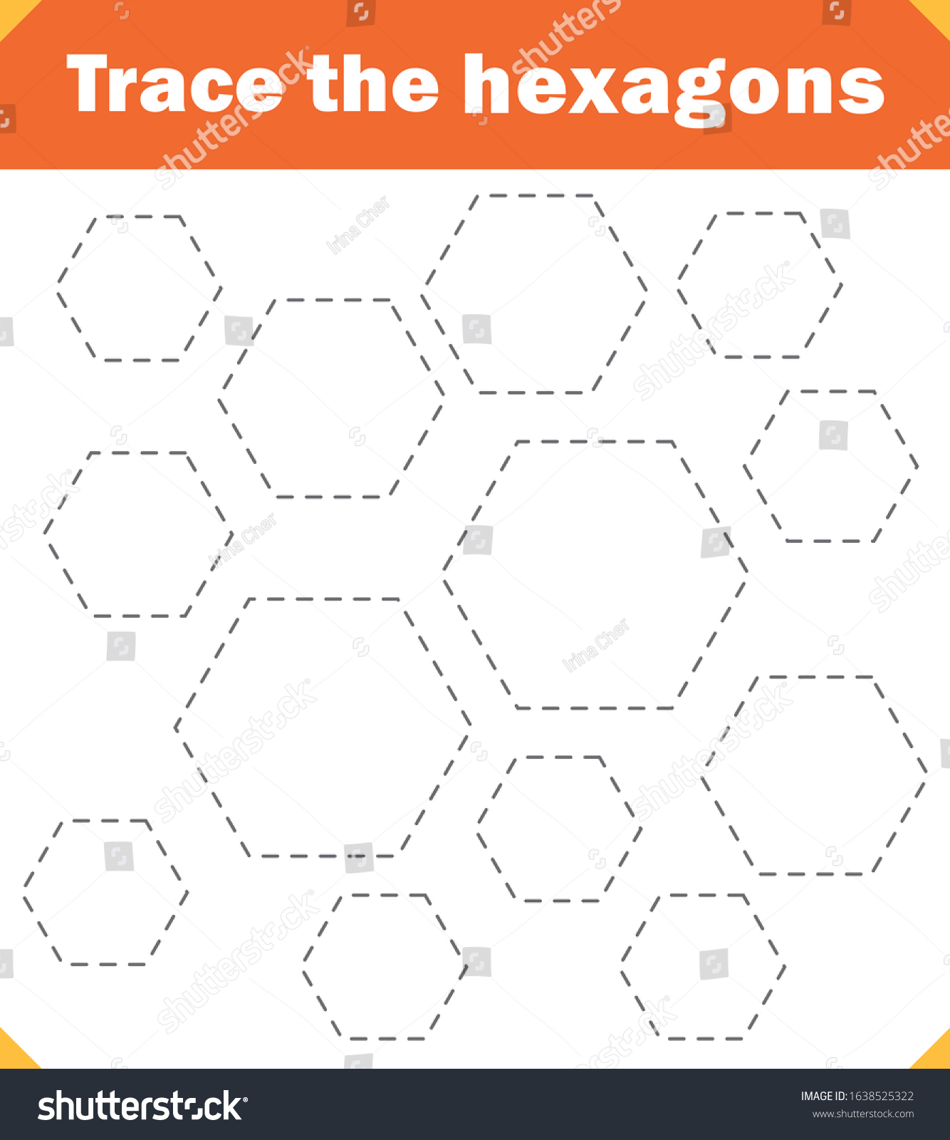 Preschool Worksheet Trace Hexagons Color Tracing Stock Vector (Royalty