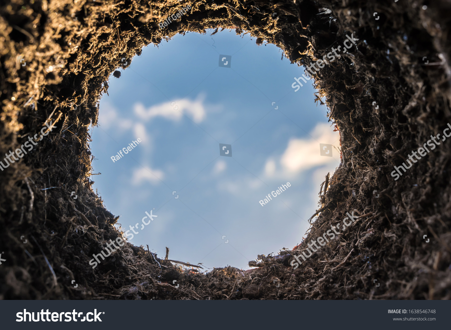 Burrow View Hole Towards Sky Special Foto De Stock 1638546748   Stock Photo Burrow With The View From The Hole Towards The Sky As A Special Symbol For Planting Mouse Hole Or 1638546748 