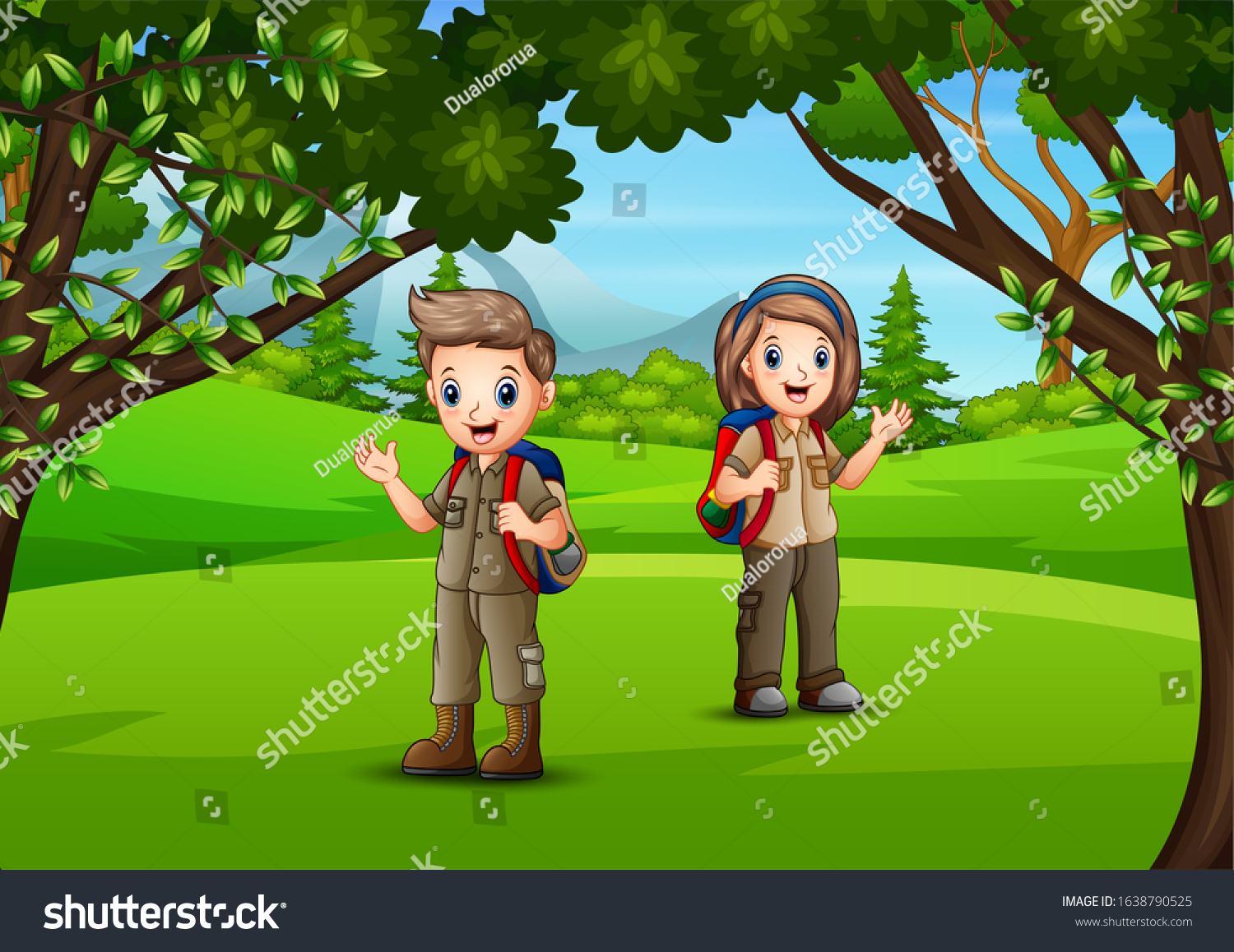 Happy Kids On Jungle Adventure Stock Illustration 1638790525 