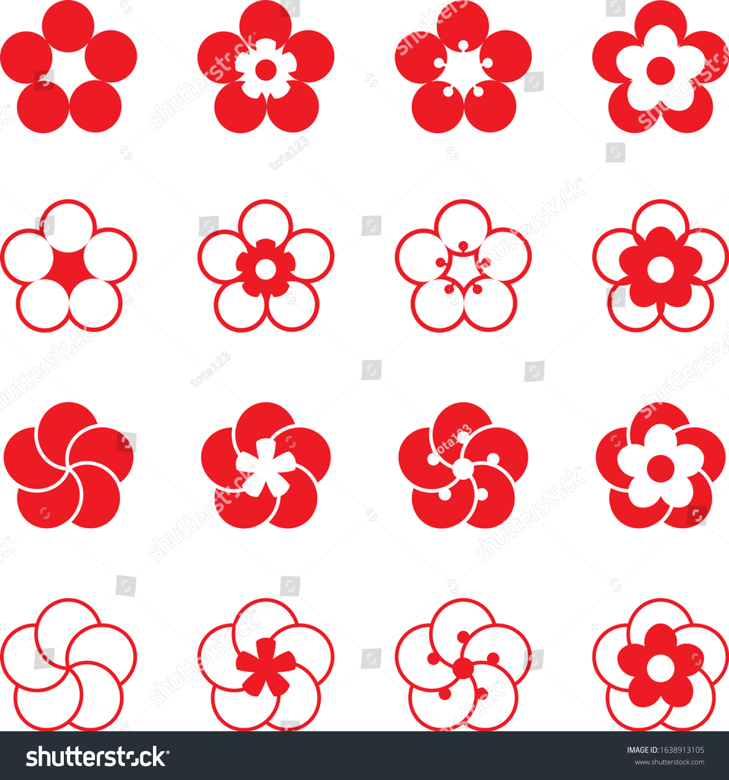 Plum Blossom Icon Set Vector Stock Vector Royalty Free 1638913105