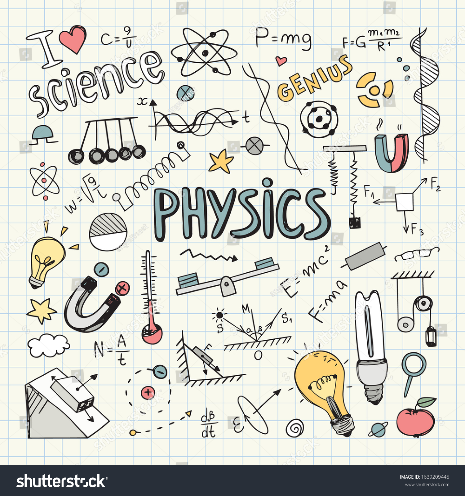 Hand Drawn Physics Doodles Vector Illustration Stock Vector (Royalty ...