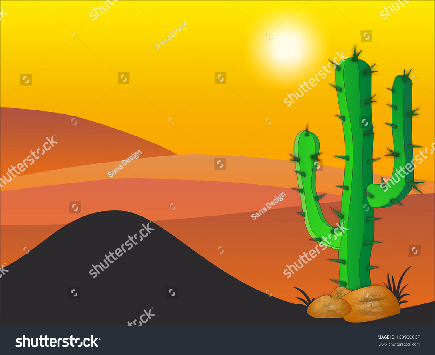 Нарисовать кактусы с пустыней