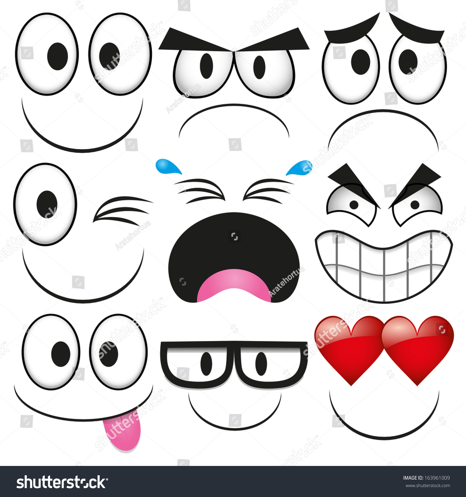 Vector Cartoon Set Different Cute Faces Stock Vector (Royalty Free ...