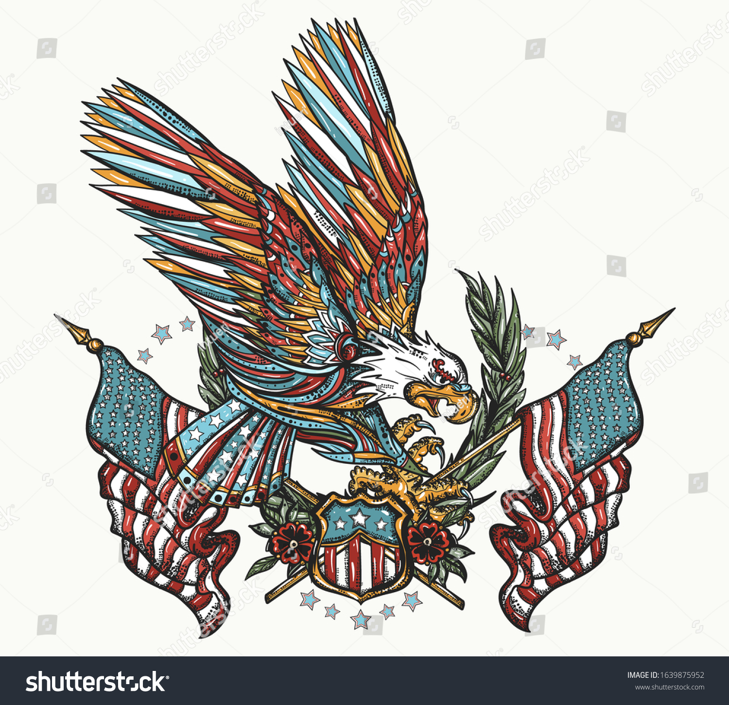 American Eagle Laurel Branches Crossed Usa Stock Vector (Royalty Free ...