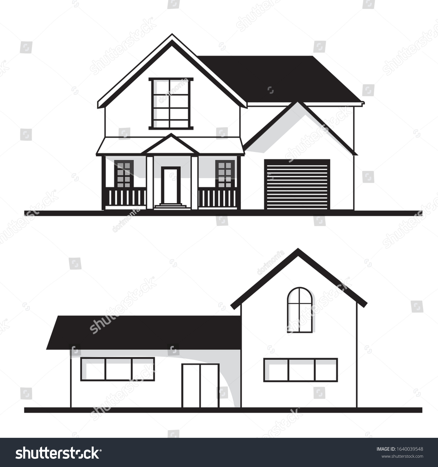 Outline Modern Houses Vector Stock Vector (Royalty Free) 1640039548 ...