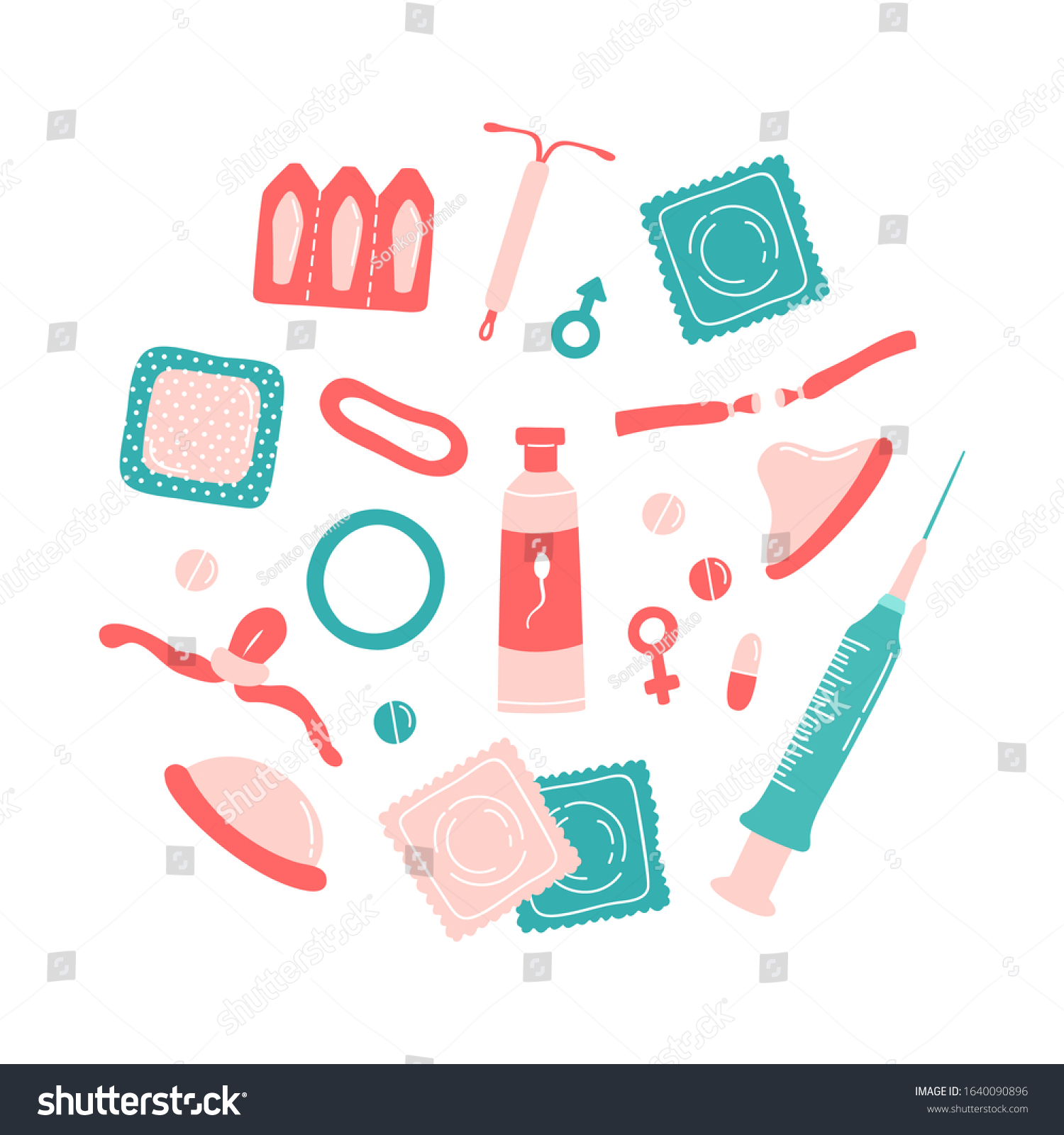 Set Contraception Methods Items Contraceptive Patch Stock Vector