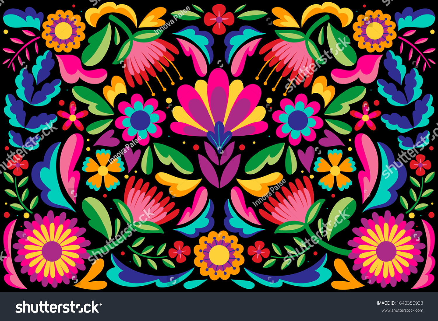 Colorful Floral Embroidery Mexican Background Design: vector de stock