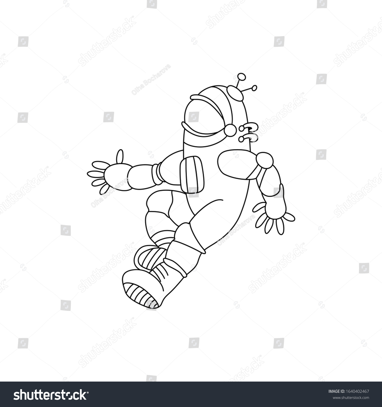 Vector Illustration Black White Astronaut Cartoon Stock Vector (Royalty ...