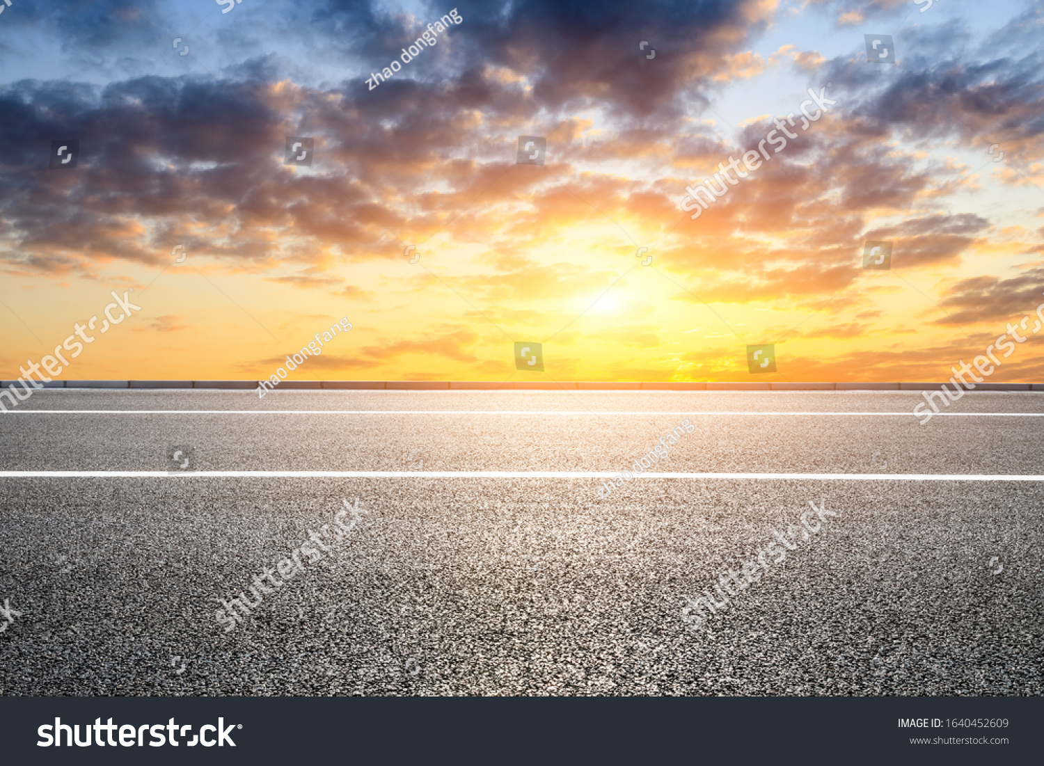 Empty Asphalt Road Sunset Sky Landscape Stock Photo 1640452582