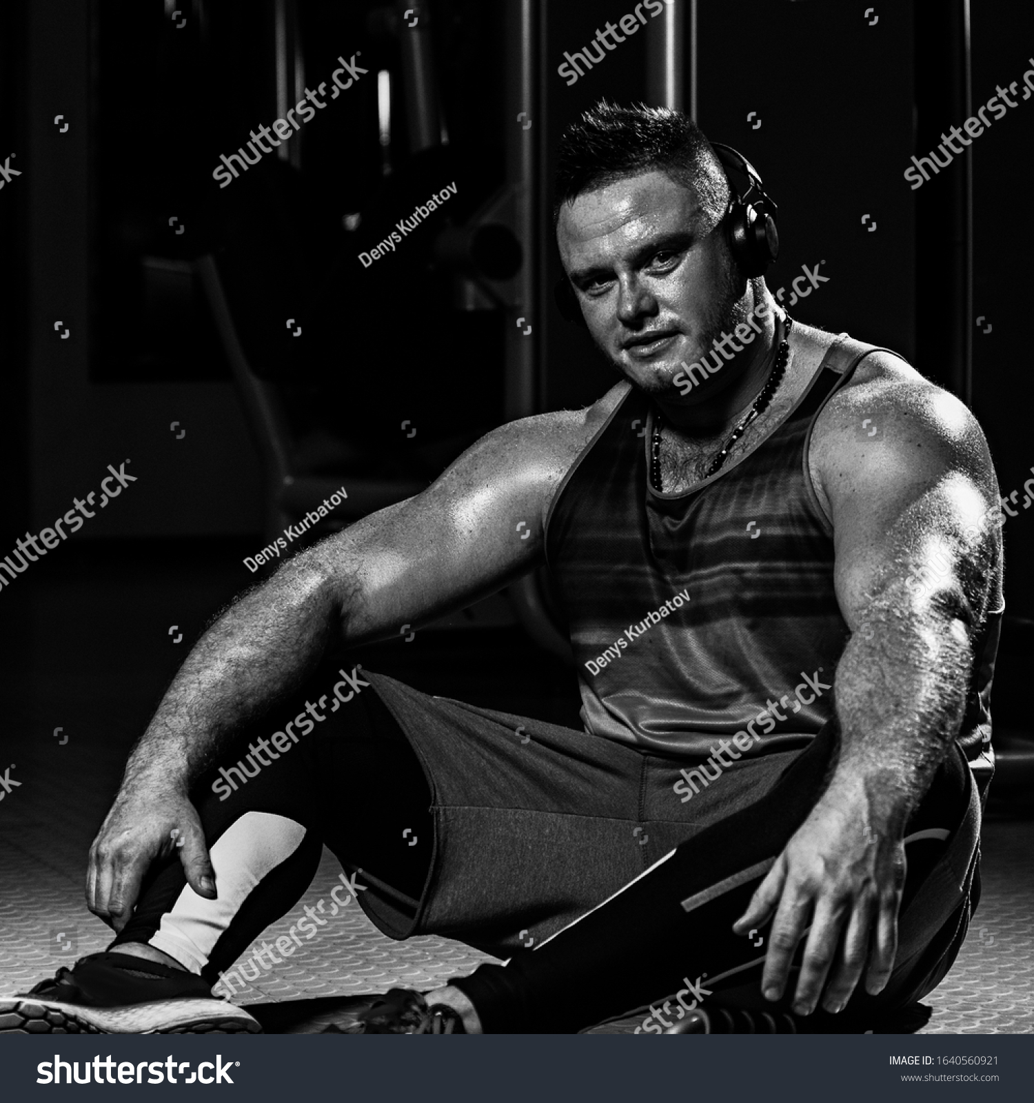 Strong Muscular Bodybuilder Listening Music During Stock Photo Shutterstock