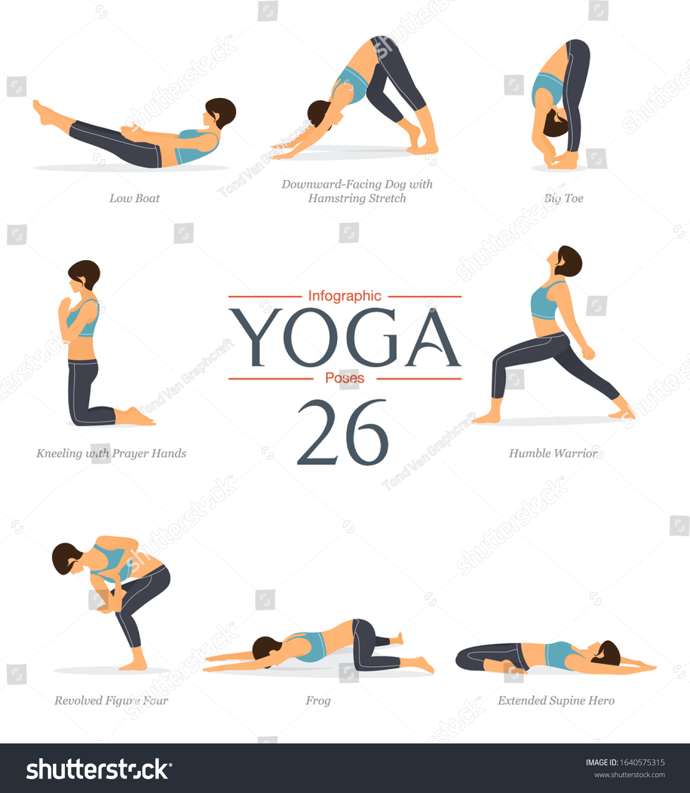 Set 8 Yoga Poses Flat Design Stock Vector (Royalty Free) 1640575315 ...