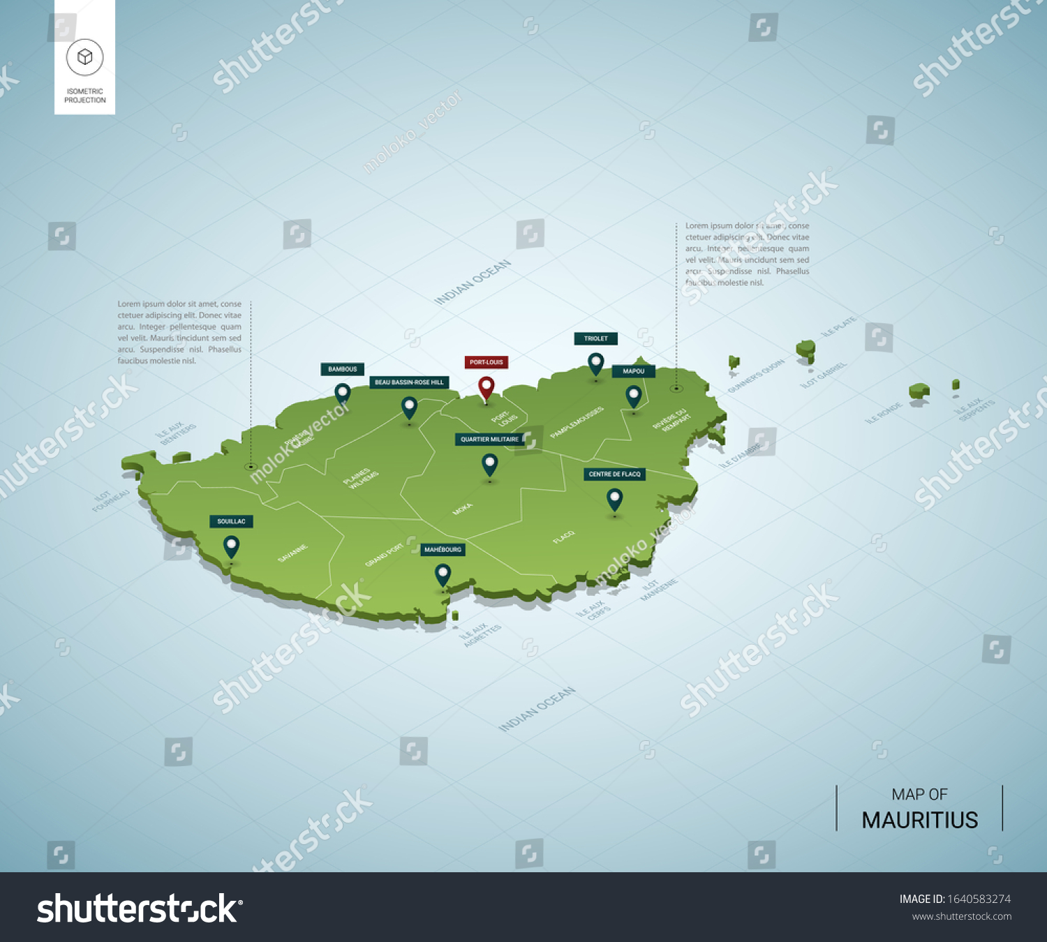 Stylized Map Mauritius Isometric 3d Green Stock Vector (Royalty Free ...