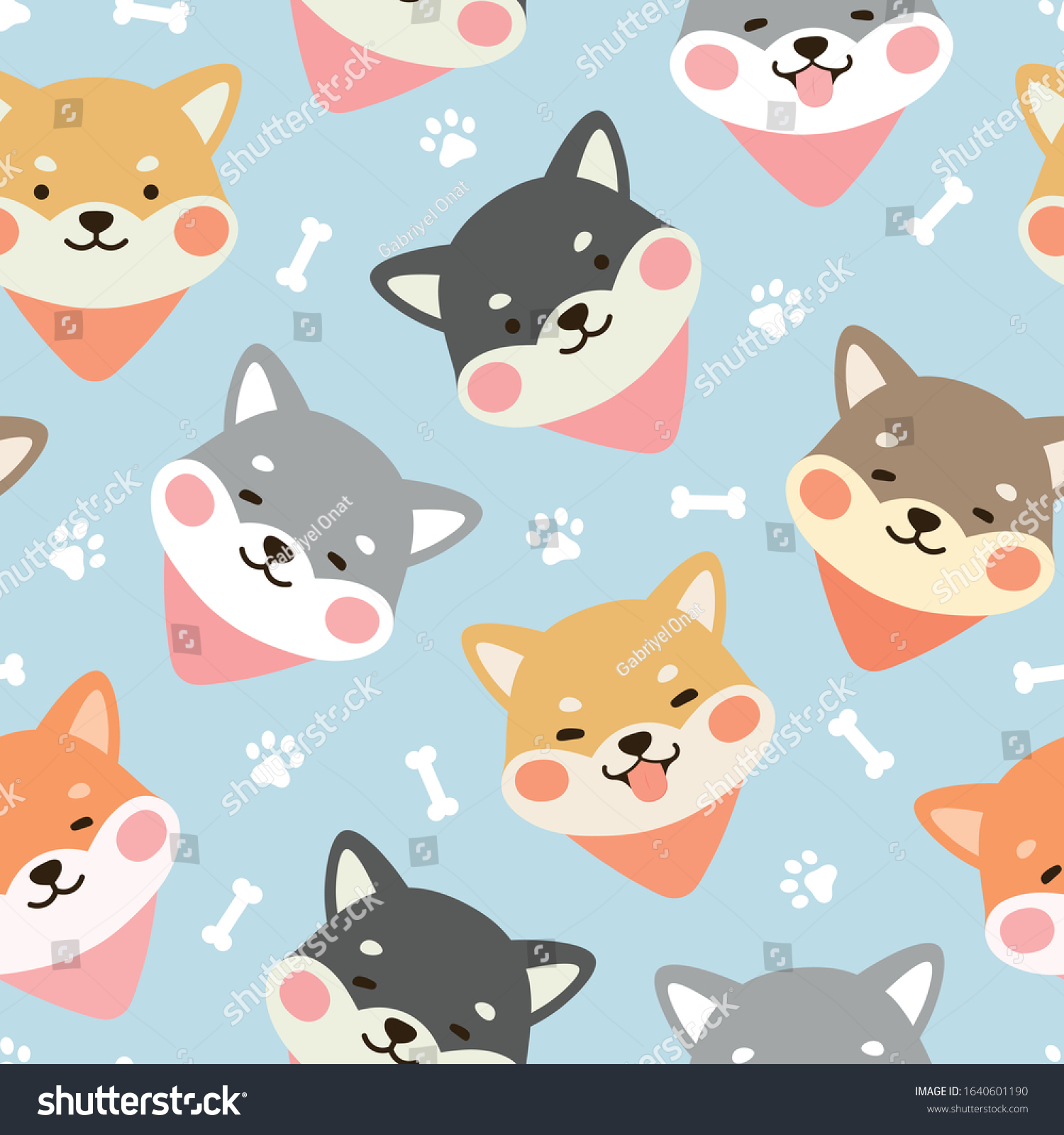 Dog Seamless Pattern Background Happy Shiba Stock Vector (Royalty Free ...