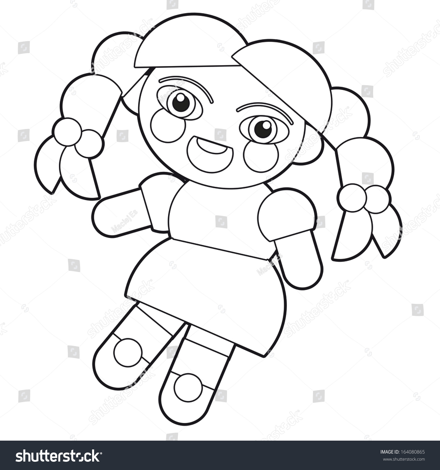 Cartoon Girl Doll Coloring Page Illustration Stock Illustration ...