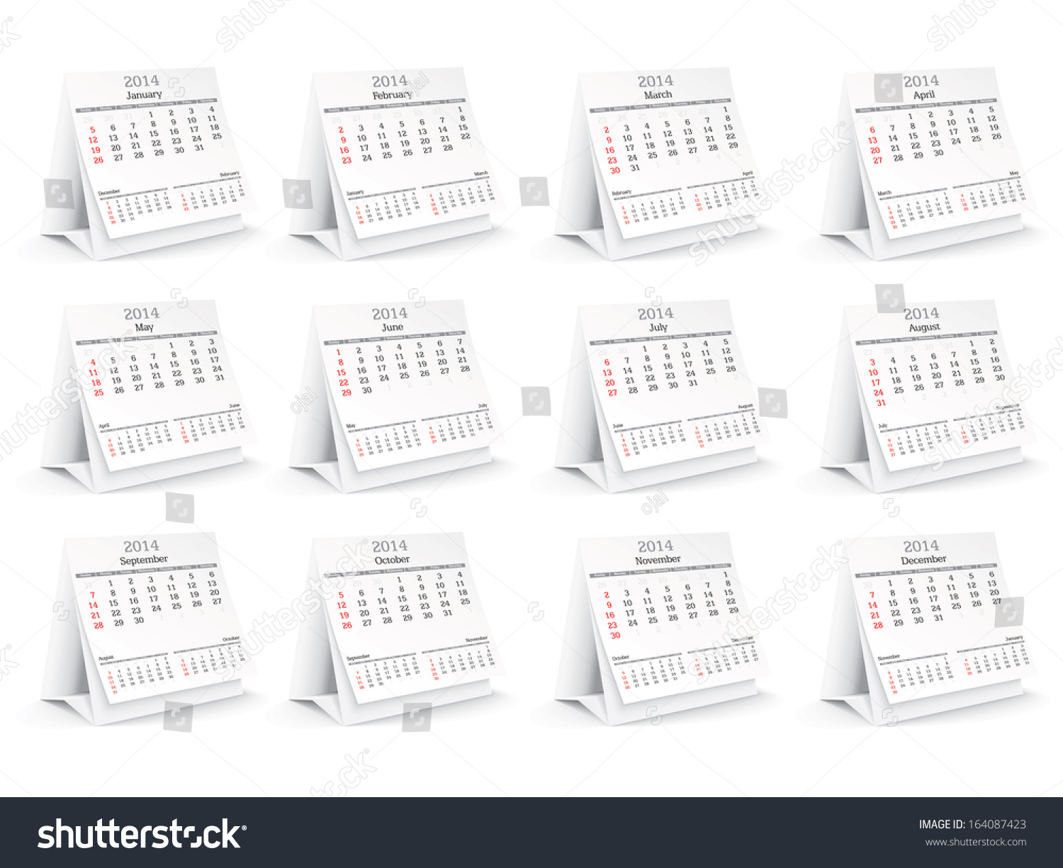 2014 Calendar Vector Illustration Stock Vector (Royalty Free) 164087423 ...