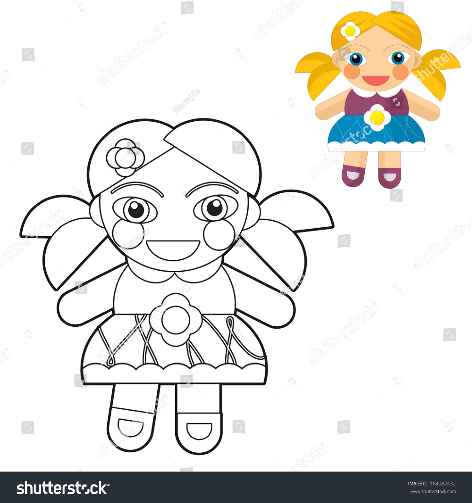 Cartoon Girl Doll Coloring Page Illustration Stock Illustration ...