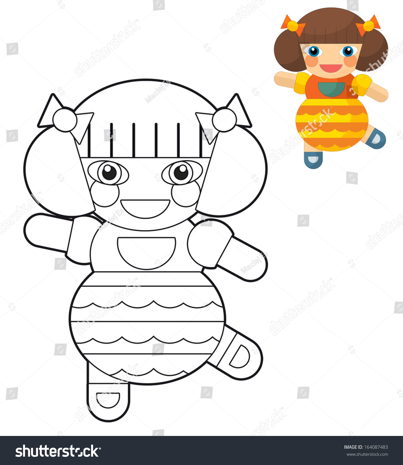 Cartoon Girl Doll Coloring Page Illustration Stock Illustration ...