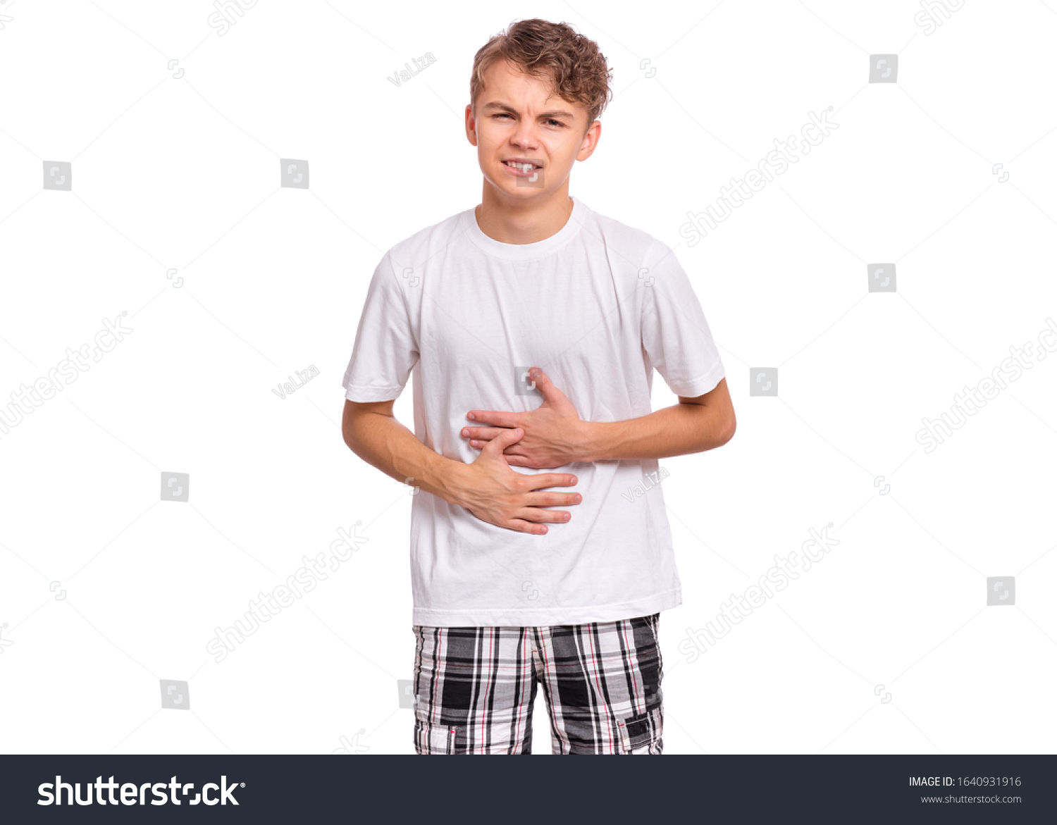 Teen Boy Stomachache Isolated On White Stock Photo 1640931916 ...