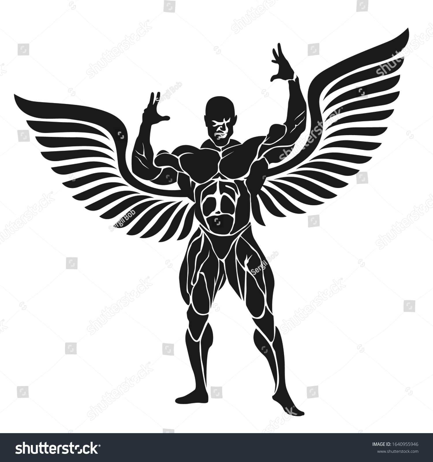 Bodybuilder Flexing Muscles Vector Illustration Stock Vector (Royalty ...