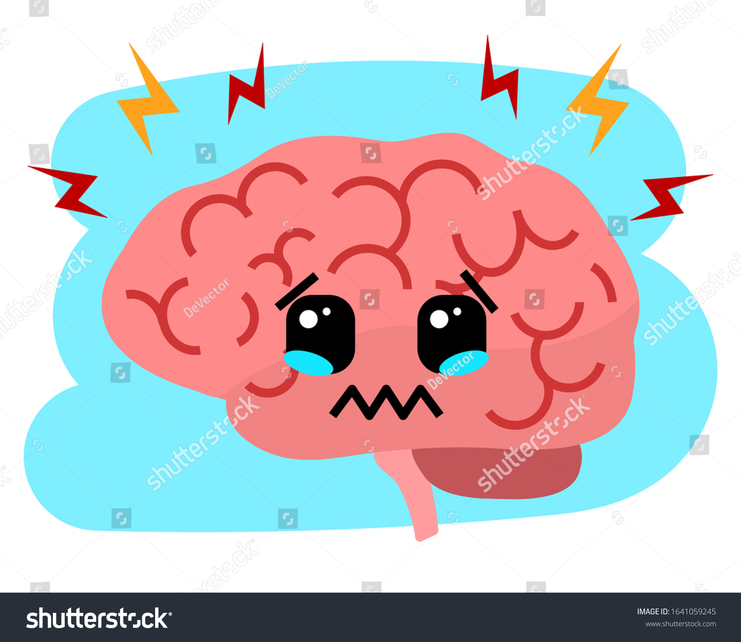 Headache Vector Illustration Unhappy Crying Brain Stock Vector (Royalty ...