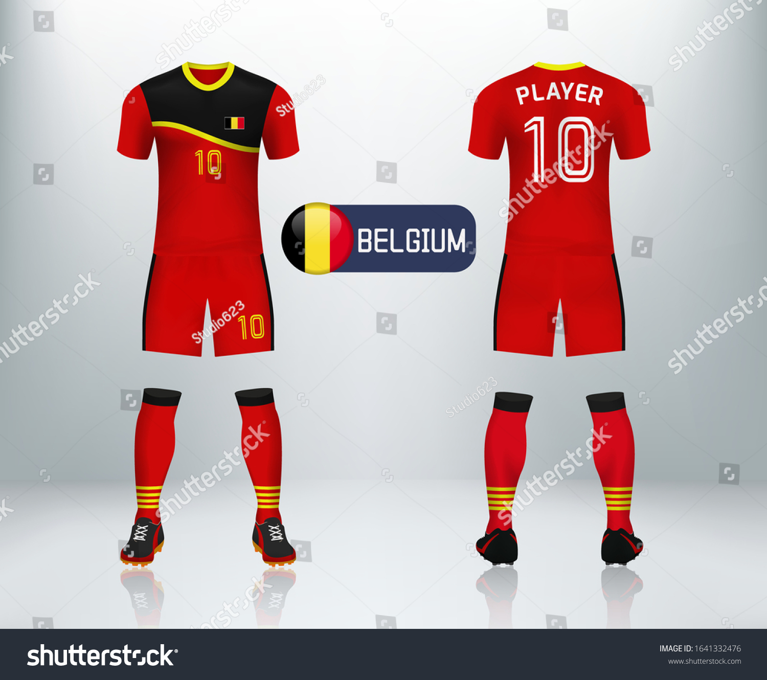 Soccer shirt in colors of belgian flag. National jersey for