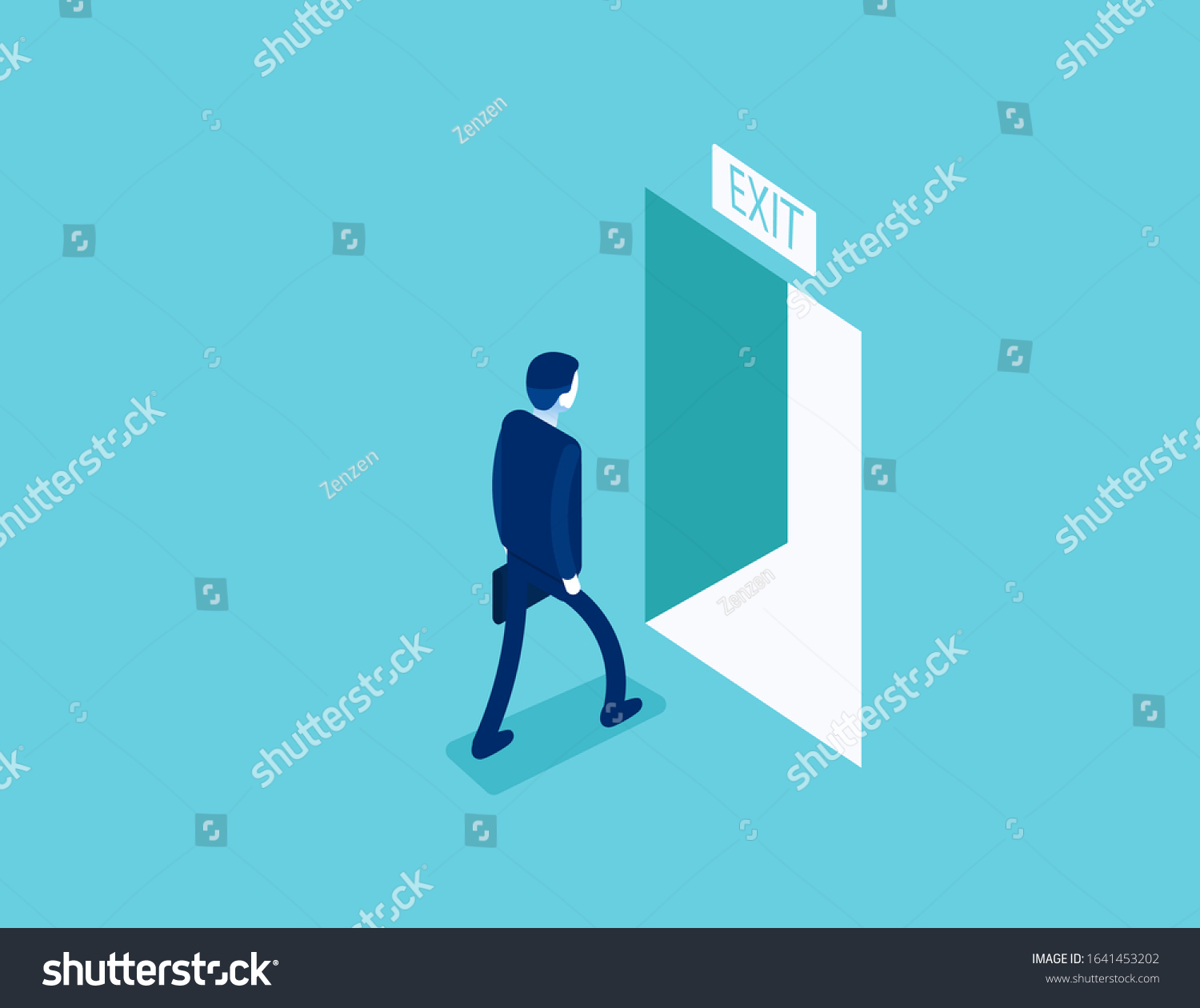 Man Walking Exit Through Open Door Stock Vector (Royalty Free ...