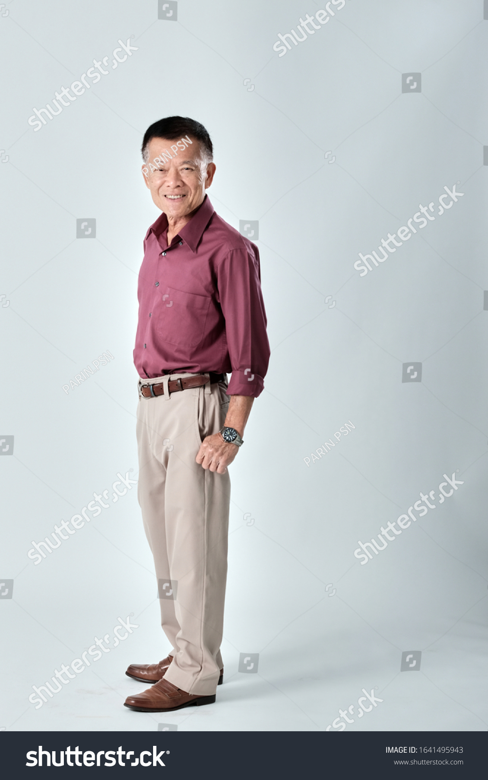 khaki pants and red shirt