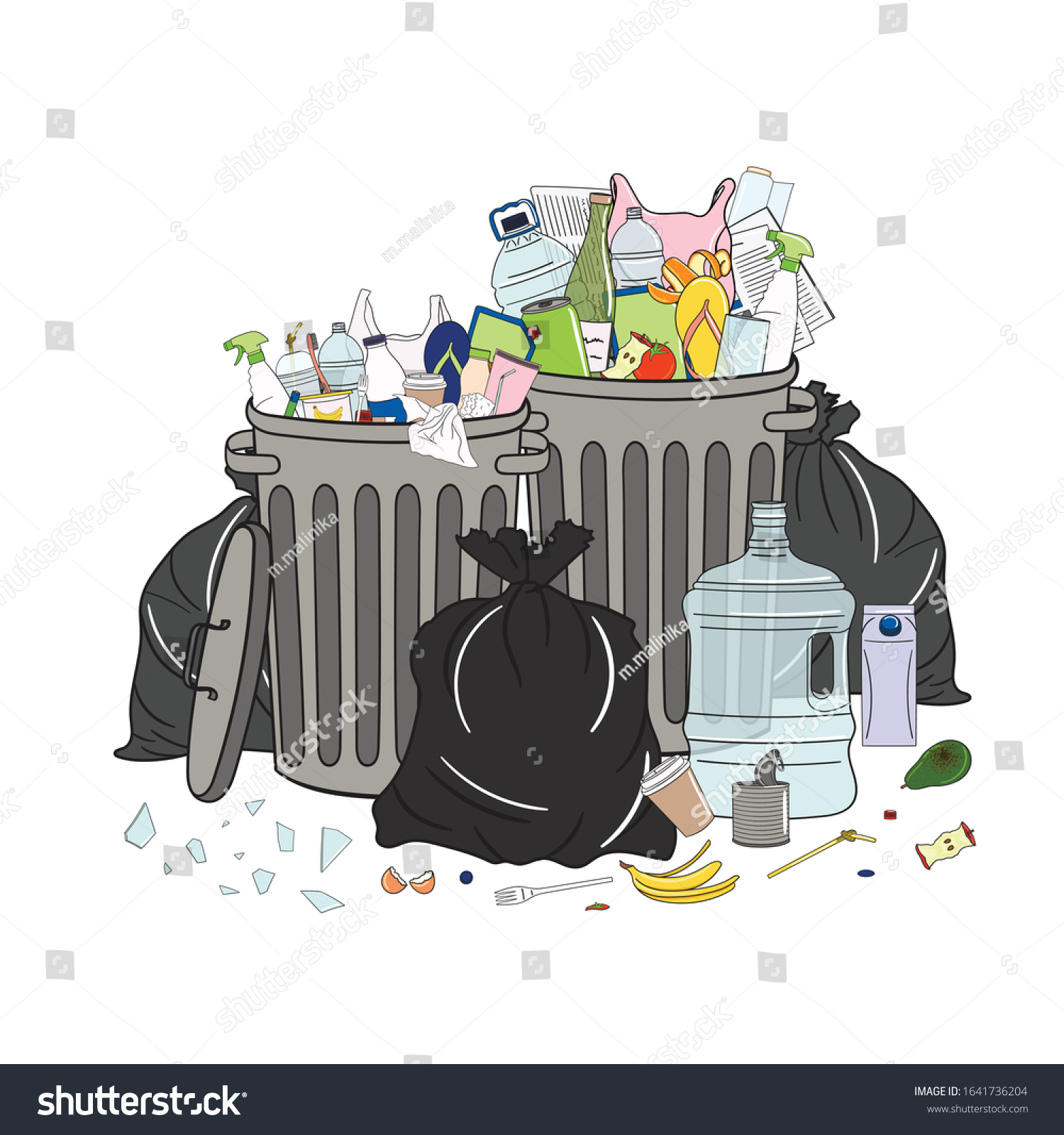 Still Trash Cans Full Garbage Pile Stock Vector (Royalty Free ...