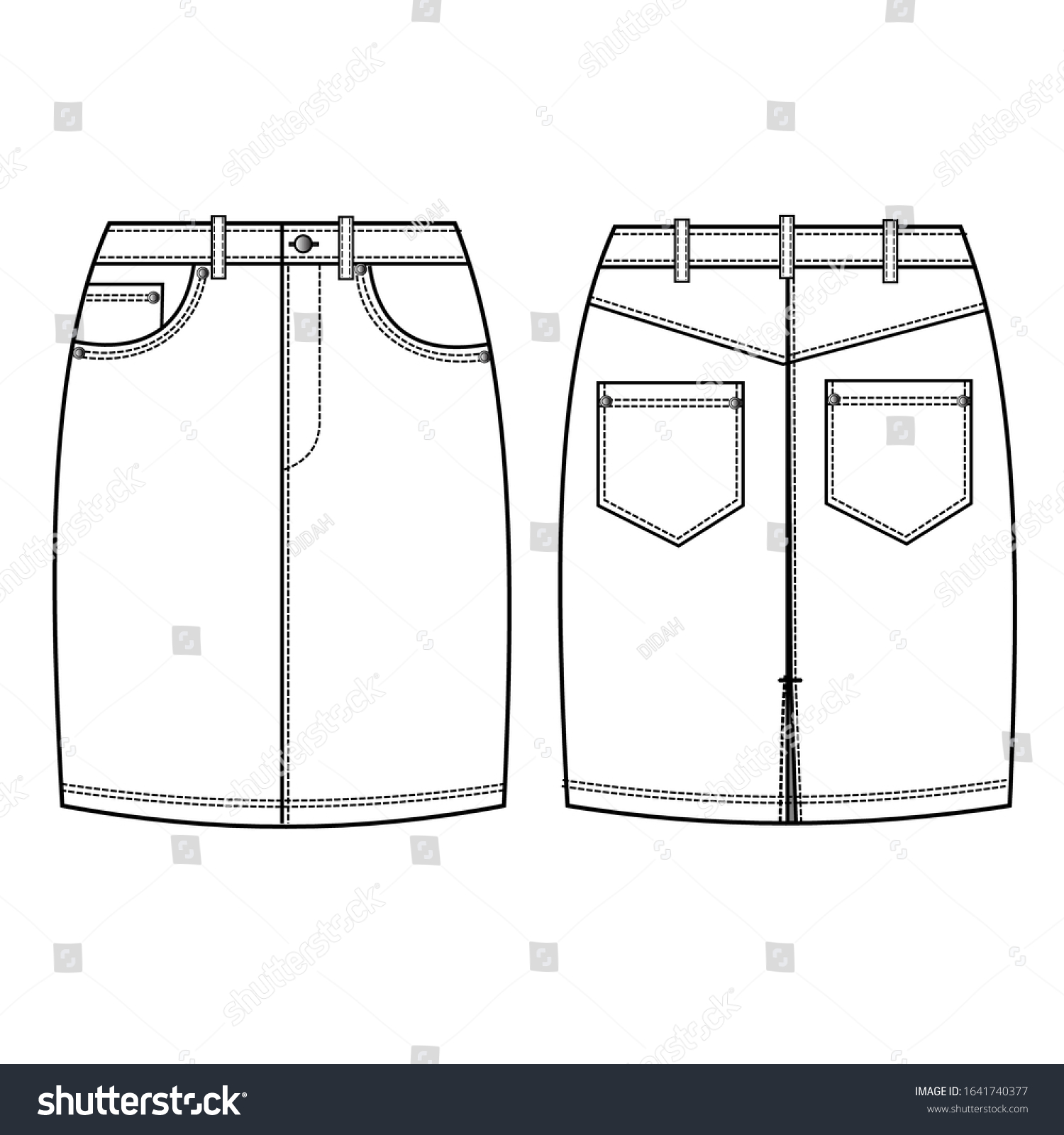 Denim Skirt Fashion Flat Sketch Template Stock Vector (Royalty Free ...