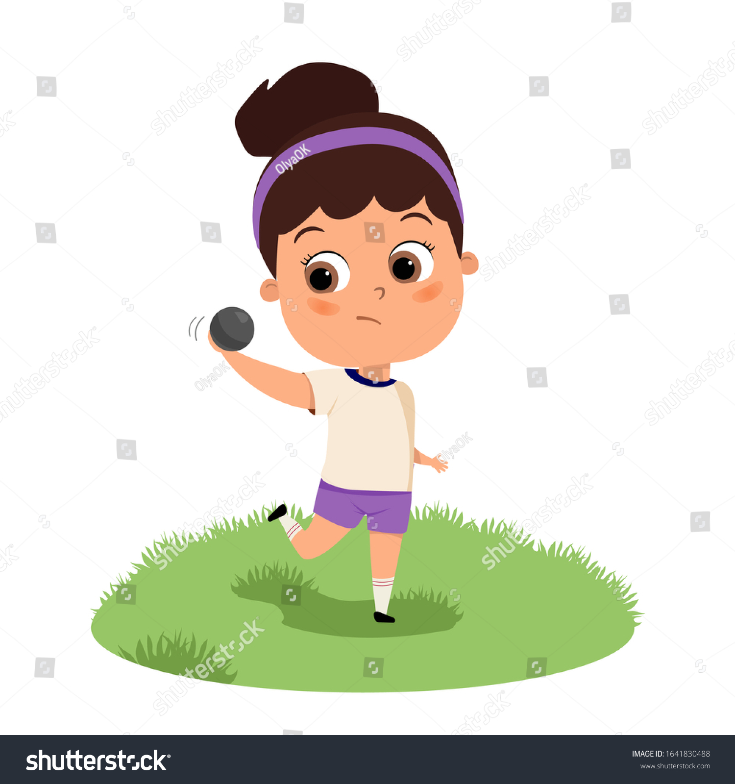 Kid Girl Shot Put On Grass Stock Vector (Royalty Free) 1641830488 ...