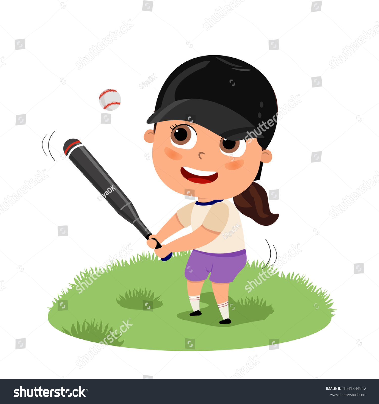 Happy Cute Kid Girl Play Baseball Stock Vector (Royalty Free ...