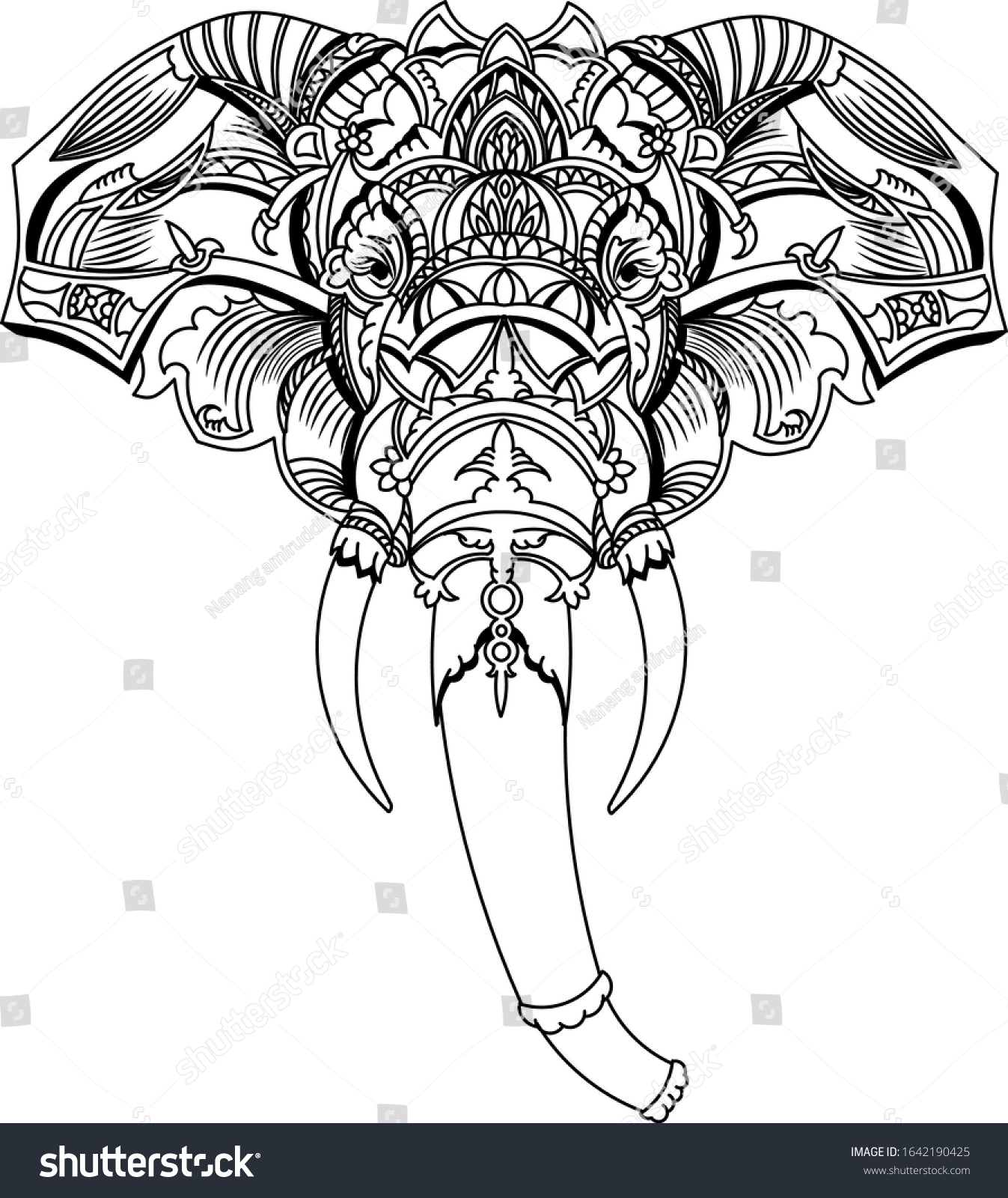 Elephant Head Mandala Motifs Floral Ornaments Stock Vector (Royalty ...