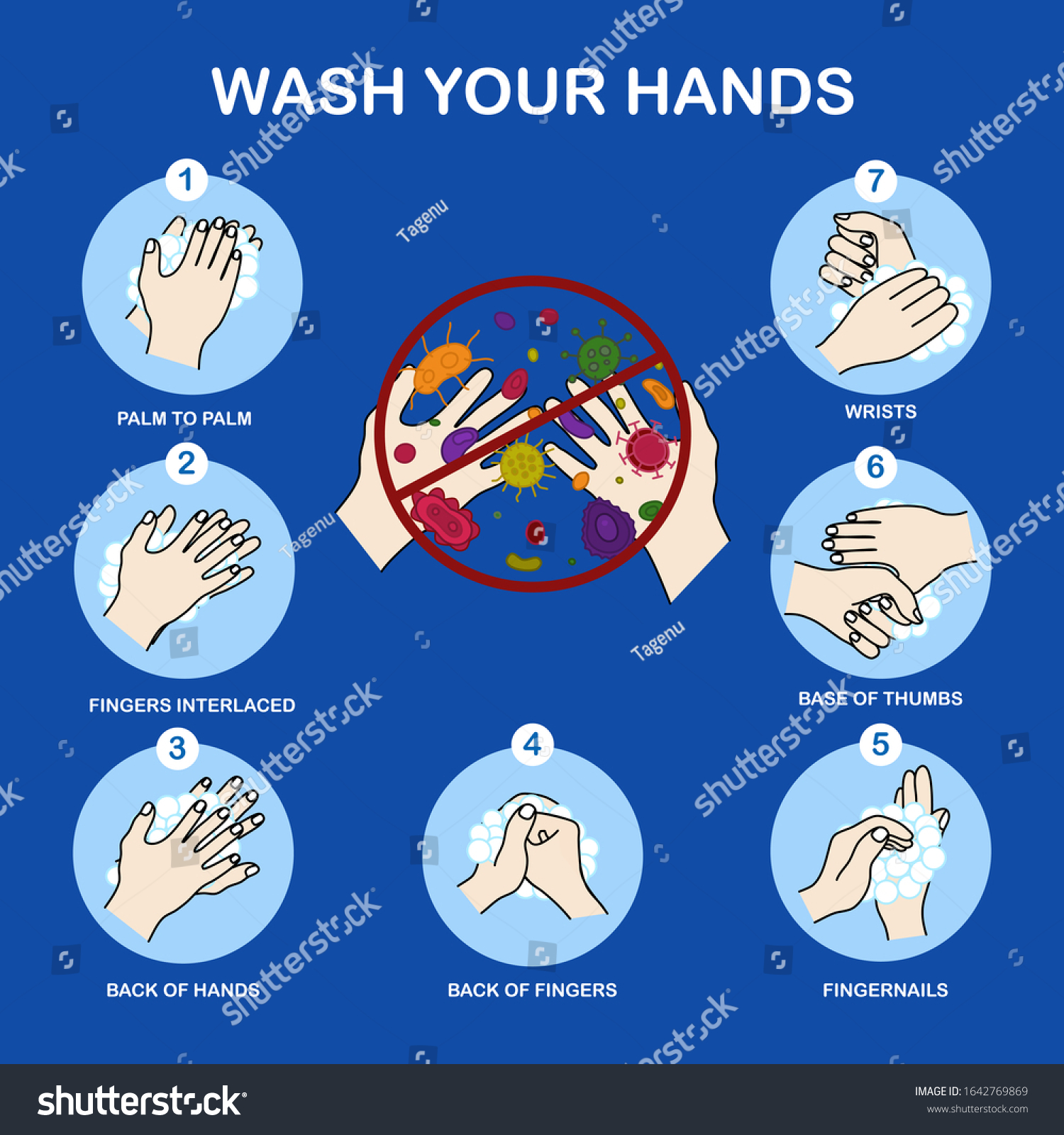 7 Step Hands Washing Wash Your Stock Vector (Royalty Free) 1642769869 ...